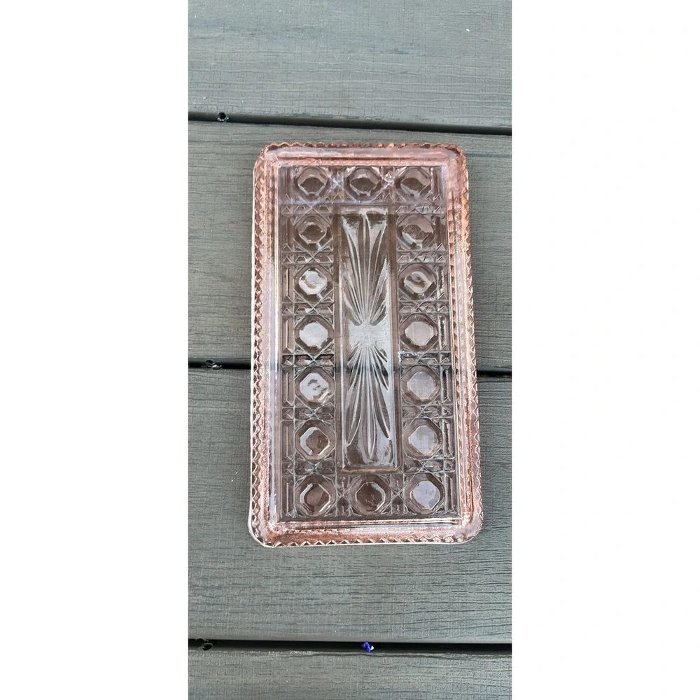 Vintage Pink Depression Glass Tray Rectangular Starburst Geometric Vanity Dish